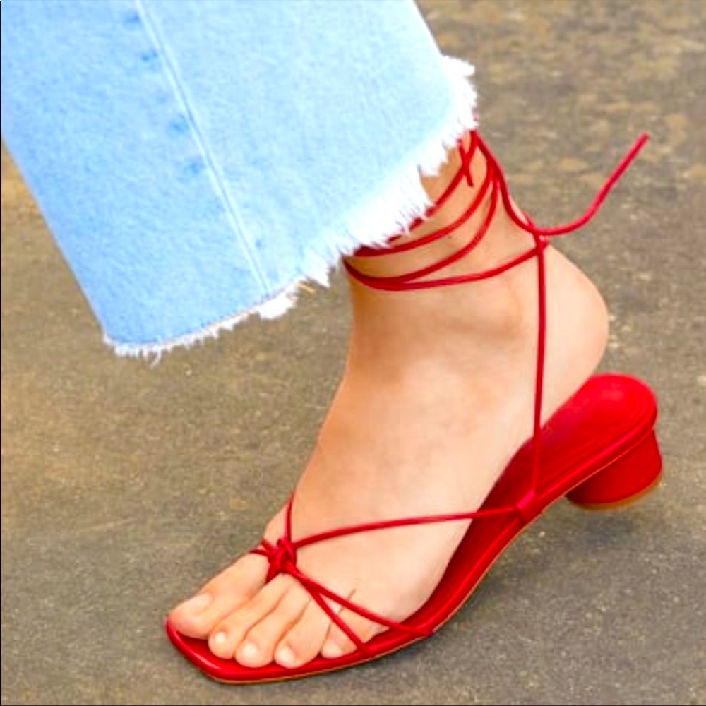 ZARA RED HEELED 100% LEATHER SANDALS WITH STRAPS